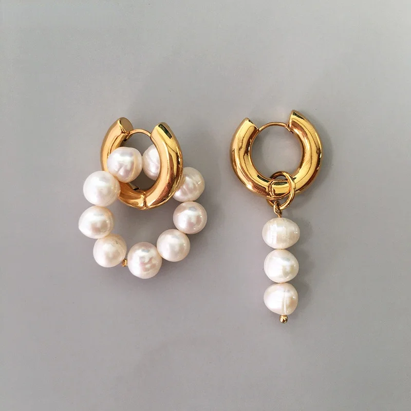 

Punk Metal Stainless Golden Round Earclip Earrings For Women Fashion Vintage Freshwater Pearls Drop Earrings Jewelry Gifts