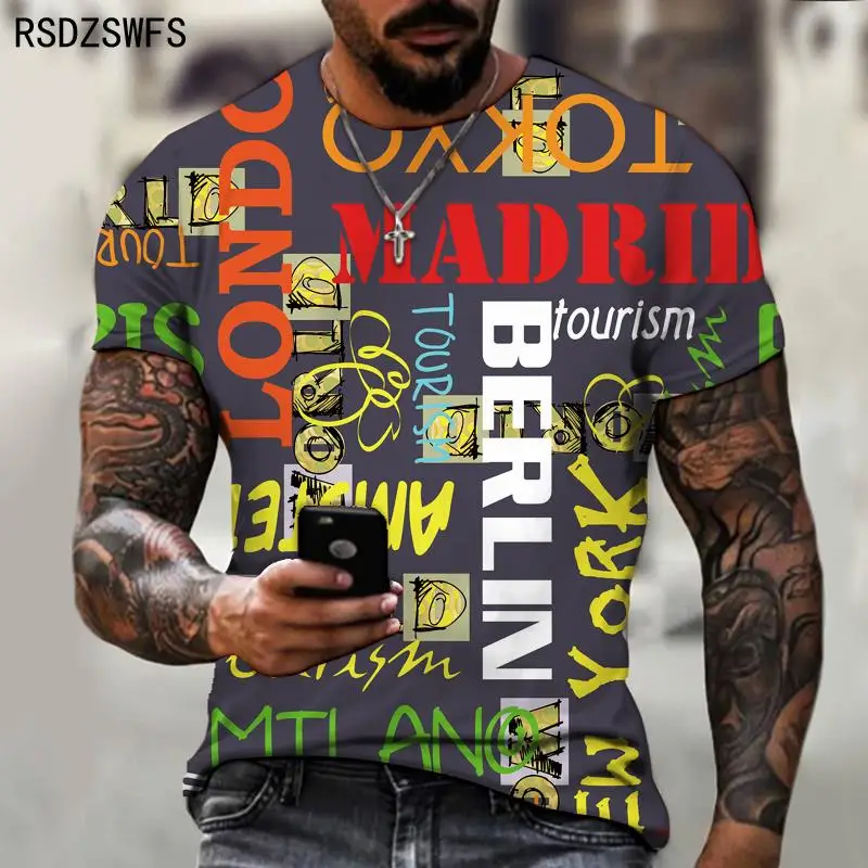 

2021 Latest Design Men Street Trend T-shirt 3D Printing Personalized Graffiti Letter Symbol Pattern Short Mode Top