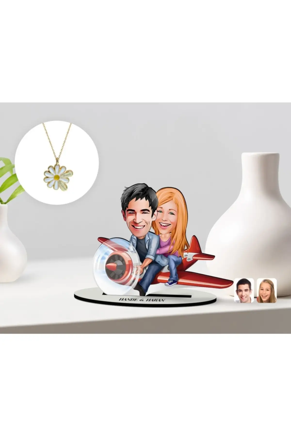 

Personalized Valentine's 3d Wooden Trinket and Double Name Daisy Necklace Set-53