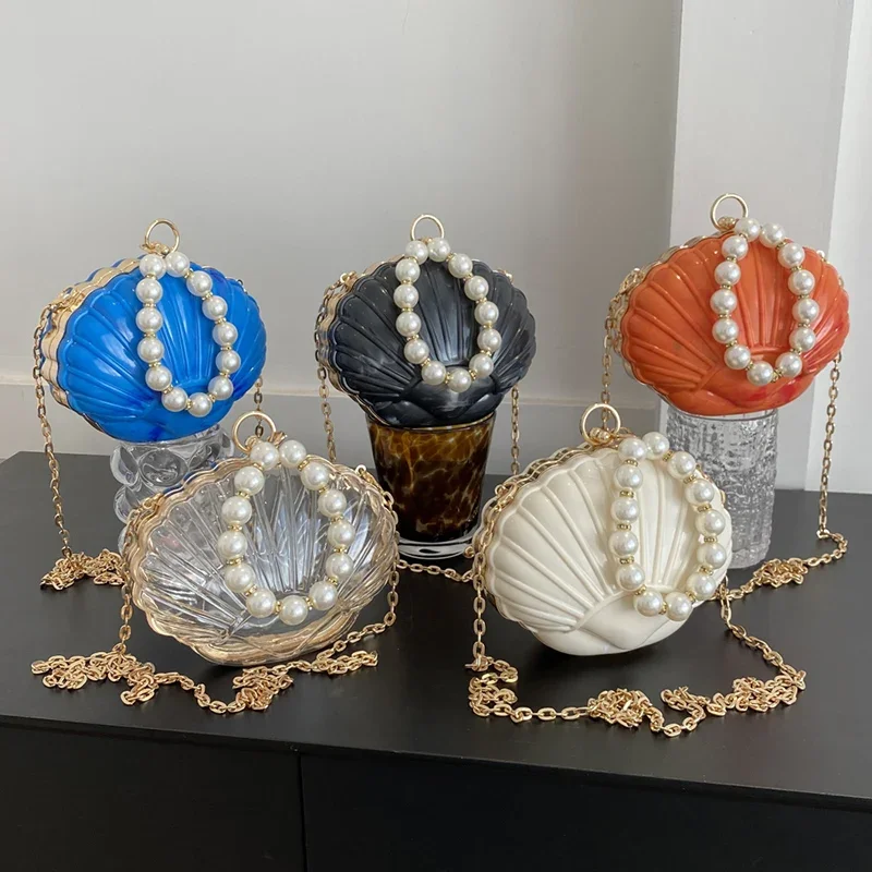 Прозрачная акриловая сумка через плечо с жемчужными ручками 5 цветов