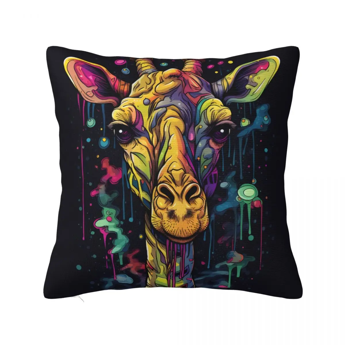 

Giraffe Pillow Case Drippy Art Psychadelic Colored Polyester Pillowcase Cushion Zipper Spring Cover
