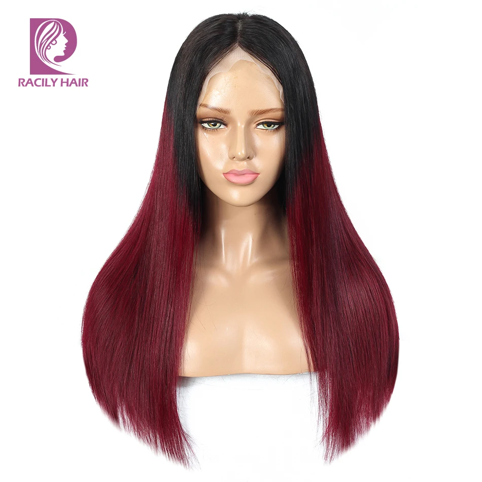 Straight T Part Lace Wig Human Hair Wigs Brazilian Bone Straight Upgraded 13x1 Lace T Part Wig For Women 1B/Burgundy Remy Hair