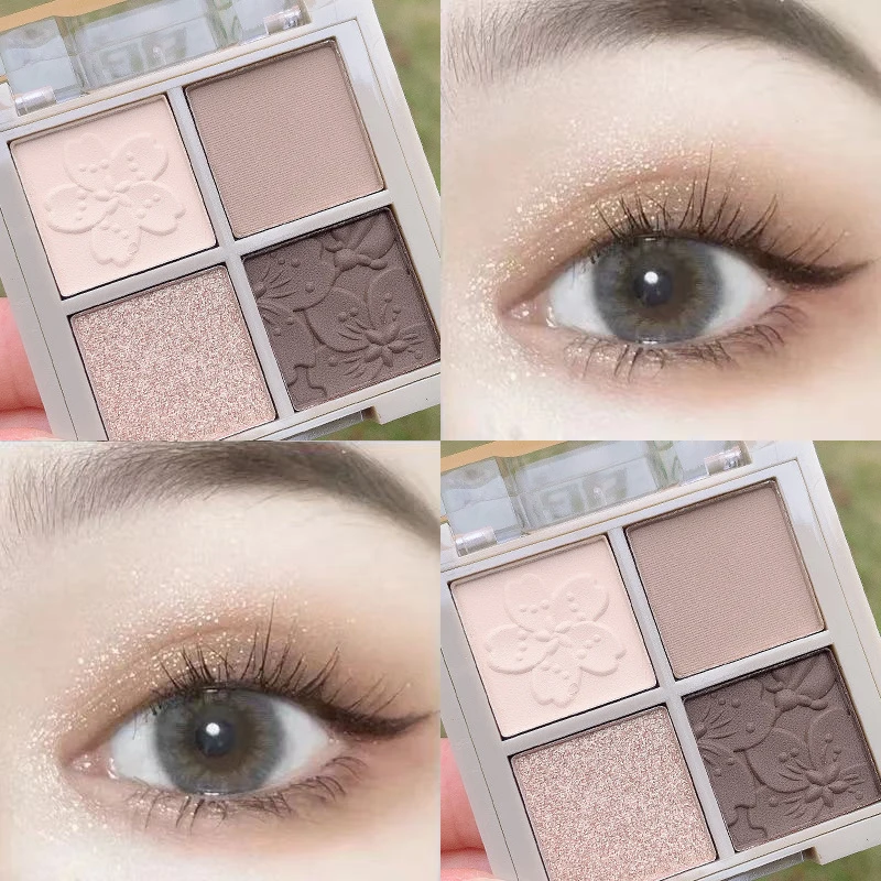 

4 Colors Peach Blossom Eyeshadow Palette Rose Glitter Pearly Eye Shadow Matte Long Lasting Korean Eye Makeup Palette Cosmetics