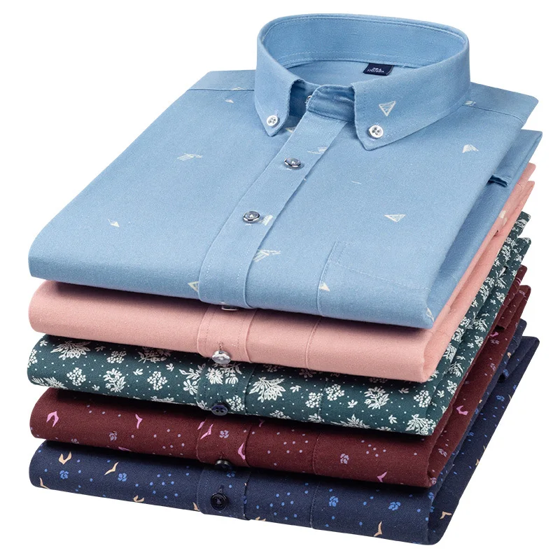 100% Pure Cotton Printed Casual Fashion Button Up Shirt Mens Long Sleeve Print Shirt Button Down Shirts for Men Korean Clothes