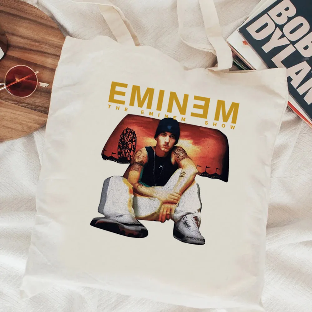 Фото Сумка для покупок Eminem, эко-переработанная сумка, сумка-тоут, Джутовая сумка, сумка-шоппер, многоразовая сумка, сумка-шоппер, ткань №2