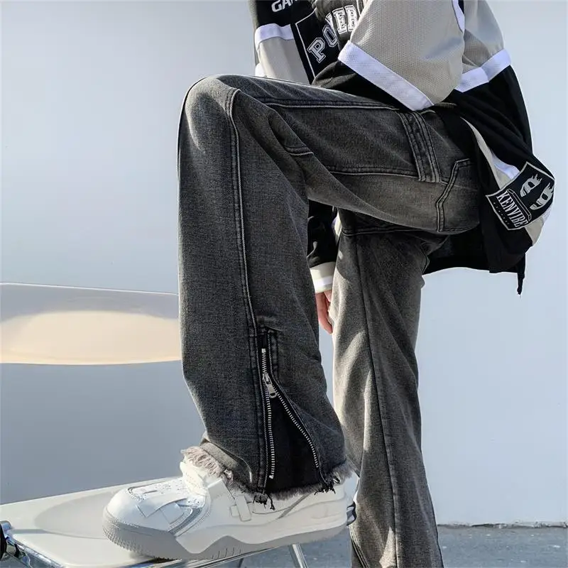 European and American High Street Hiphop Pants Washed Distressed Weila Jeans Men's Design Sense Vibe Couple Wide Leg