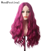 woodfestival synthetic hair fibre wigs for ladies white women cosplay wig ombre color long wavy pink purple blue princess