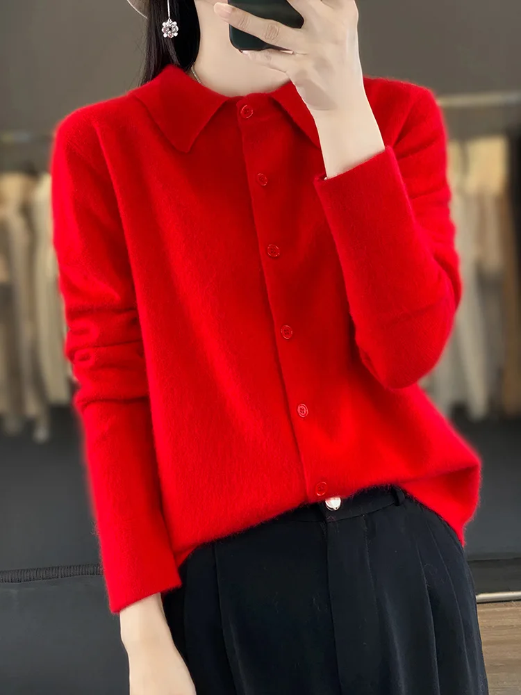 100% норковый кашемировый кардиган Женские свитера Новая осенне-зимняя куртка