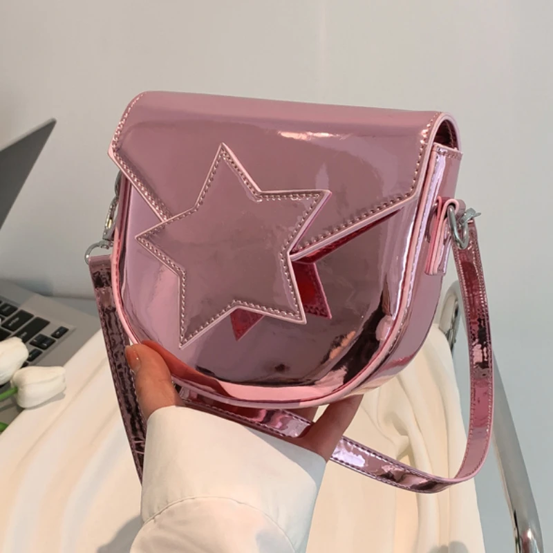

PU Leather Women's Laser Shoulder Bags Hot Girls Small Saddle Messenger Bag Cute Star Female Clutch Purse Handbags Phone Pouch