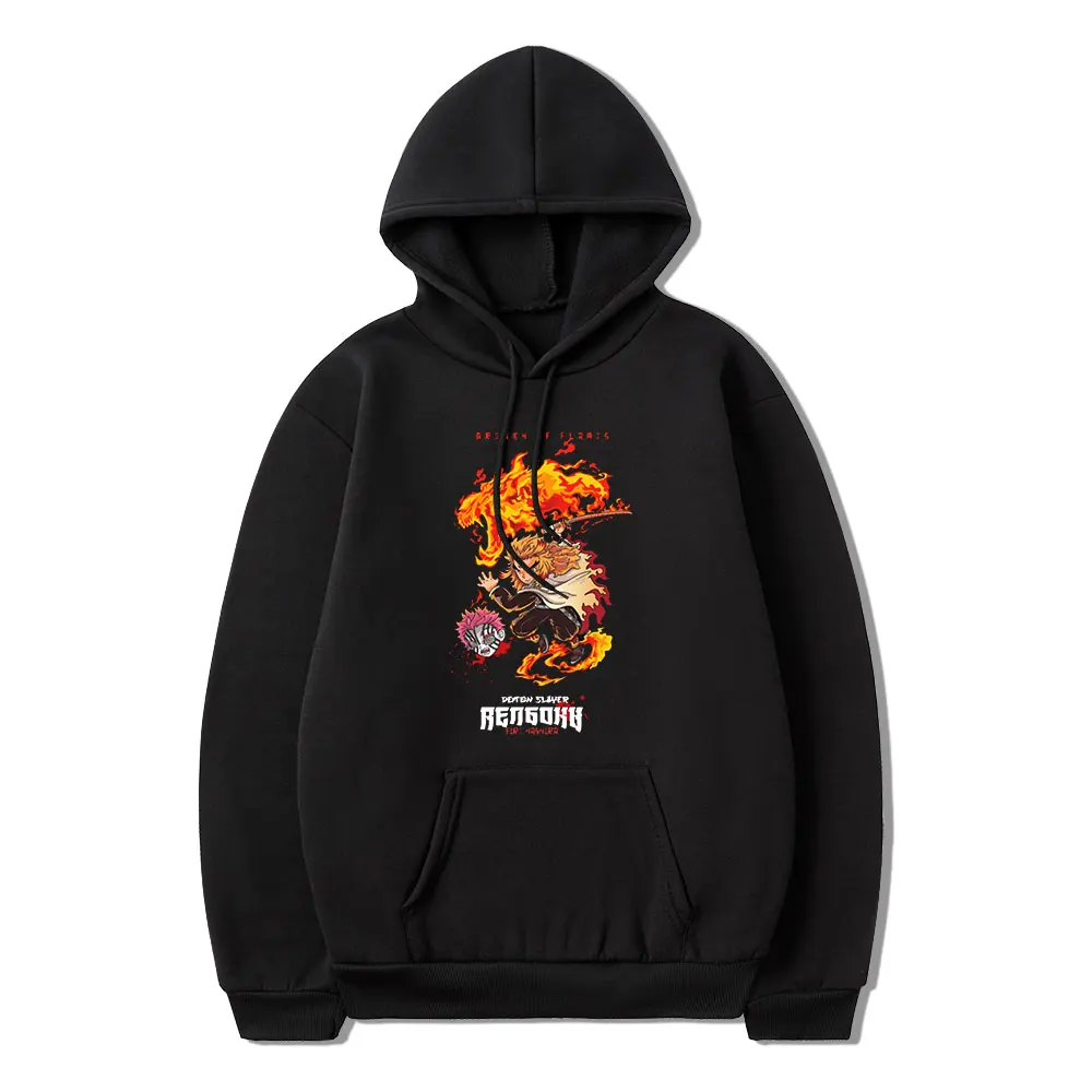 

Demon Slayer Anime Rengoku Kyoujurou High Street Harajuku Comic Print Winter Long Sleeve Thick Casual Loose Men Oversized Hoodie