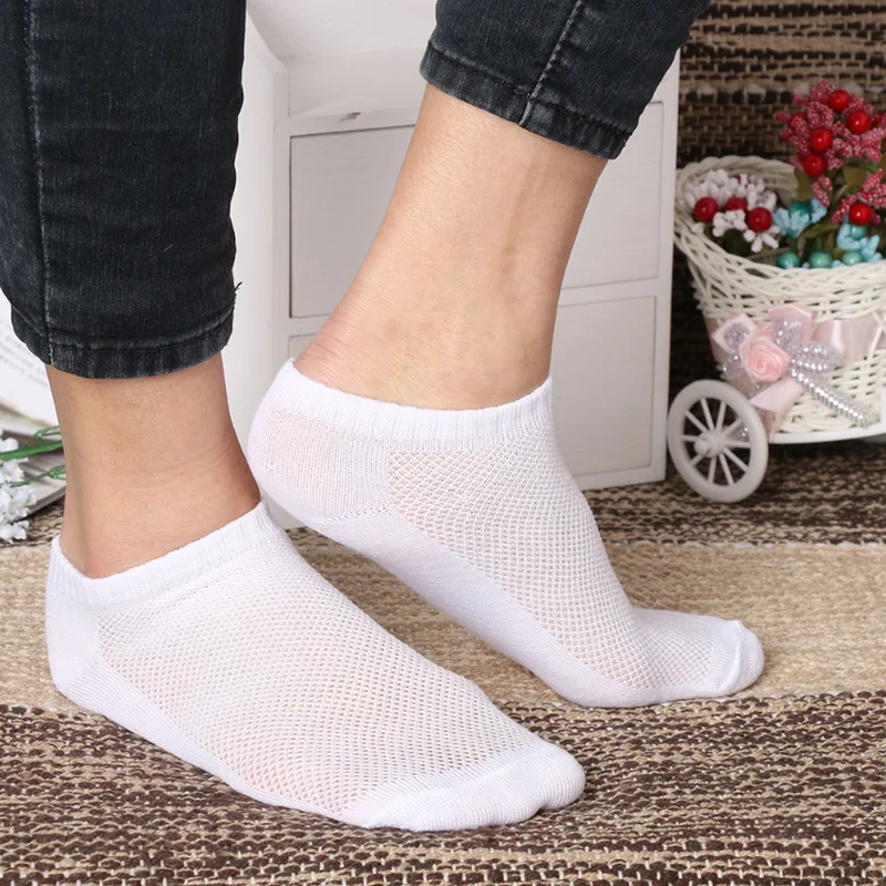 5pairs Men Socks Solid Black White Gray Cotton Mesh Breathable Low Cut Short Sock Women Men Absorb Sweat Sports Socks Ankle Sock
