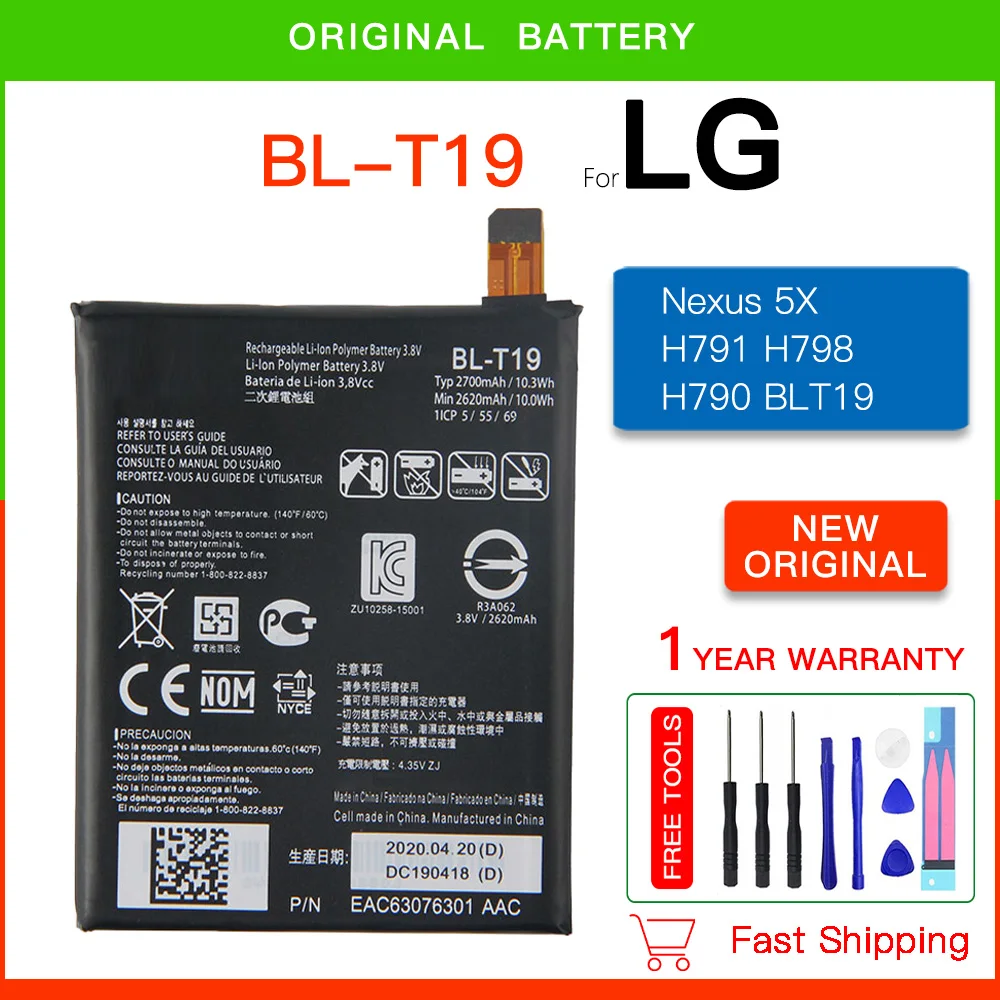 

Original Replacement Battery For LG Nexus 5X H791 H798 H790 Replacement Battery BL-T19 BLT19 2700mAh+Free Tools with Track code