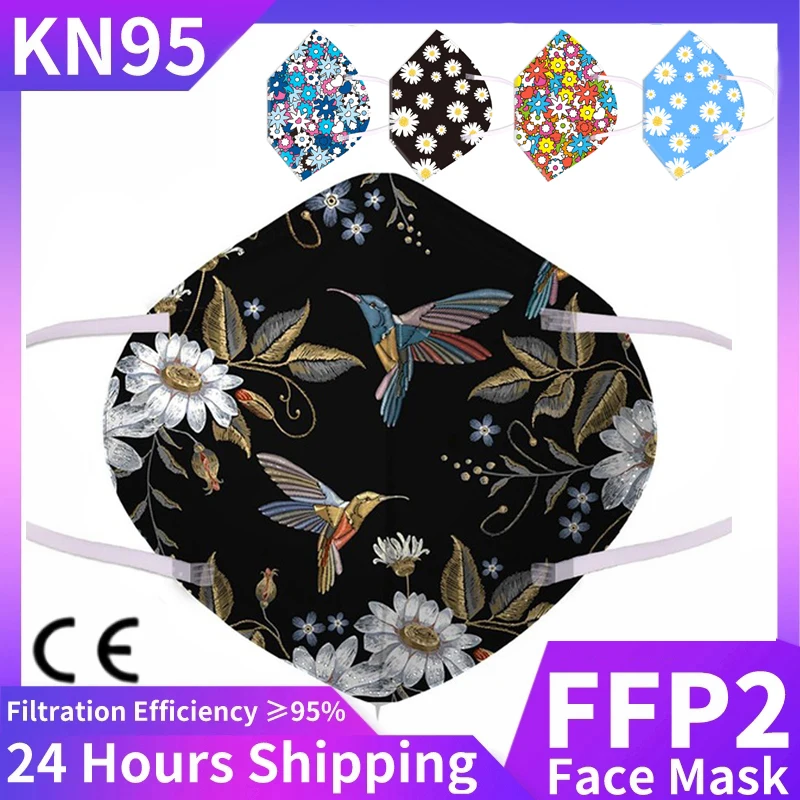 

Christmas Kn95 Masks Fpp2 Approved Women 5 Layers Anti Dust Flower Printed KN95 Mask Mascarillas Christmas Mask Adult Respirator