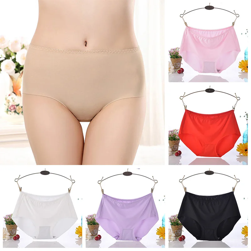 

1PC Women Large Size Panties Seamless Ice Silk Mid-waist Briefs Lingeries Breathable Underpants Ladies Sexy Underwear