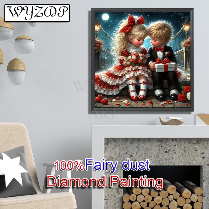 5D Diy 100% Fairy Dust Diamond Painting Girl and Boy Full Square Embroidery Cartoon Stitch AB Art Crystal Docer