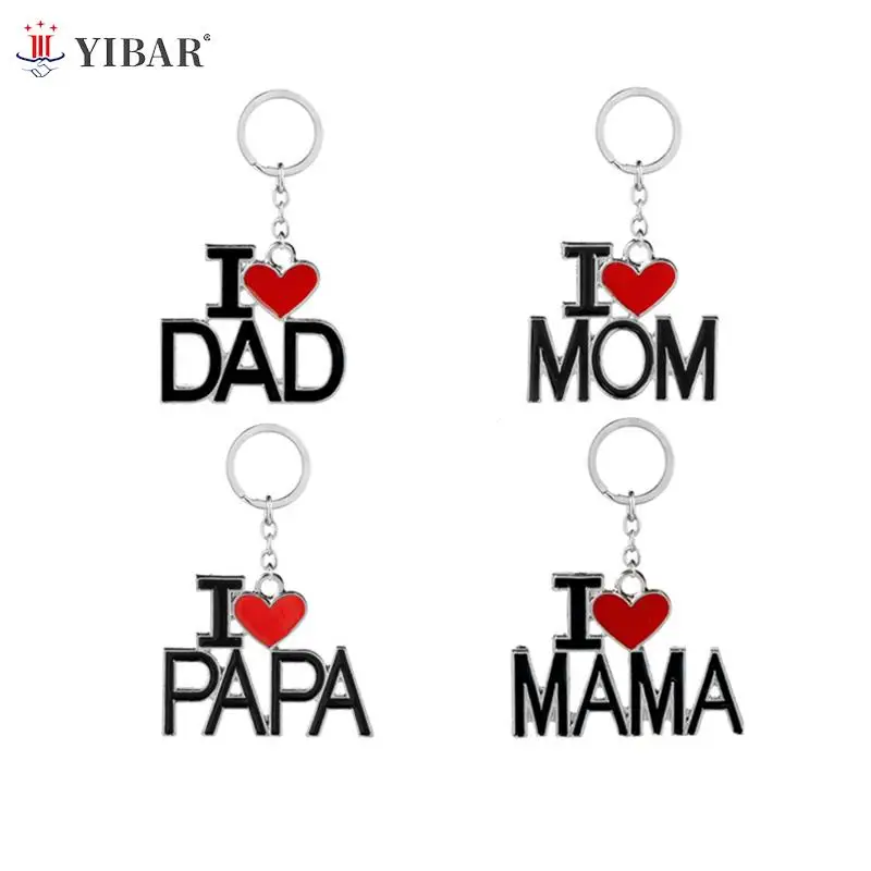 

Fashion Letter I Love Mom/Dad I Love Mama/Papa Enamel Pendant Keychains Keyrings For Mother Father Gift