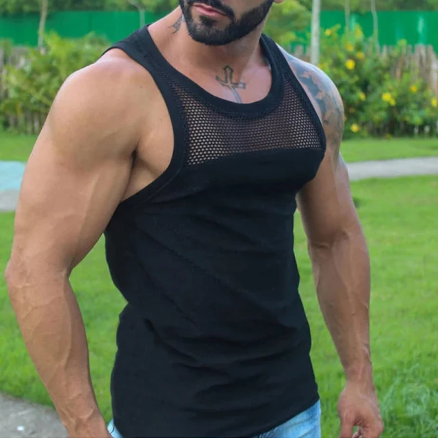 

2022 Men's Mesh Tank Top Summer Leisure Gym Fitness Slim Tank Top