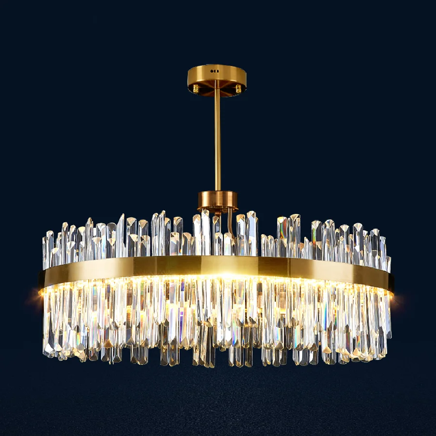 

Modern Golden Crystal Pendant Light Indoor LED Decorative Copper Hanging Lamp For Living Room Bedroom Kitchen Island Chandeliers