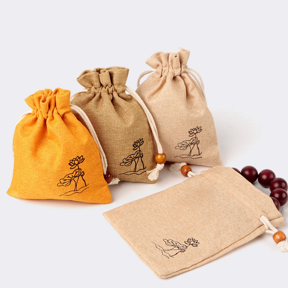 

Japanese Style Cotton Linen Drawstring Bag Christmas Gift Candy Tea Jewelry Storage Bag Women Flower Pattern Cosmetic Coins Bags
