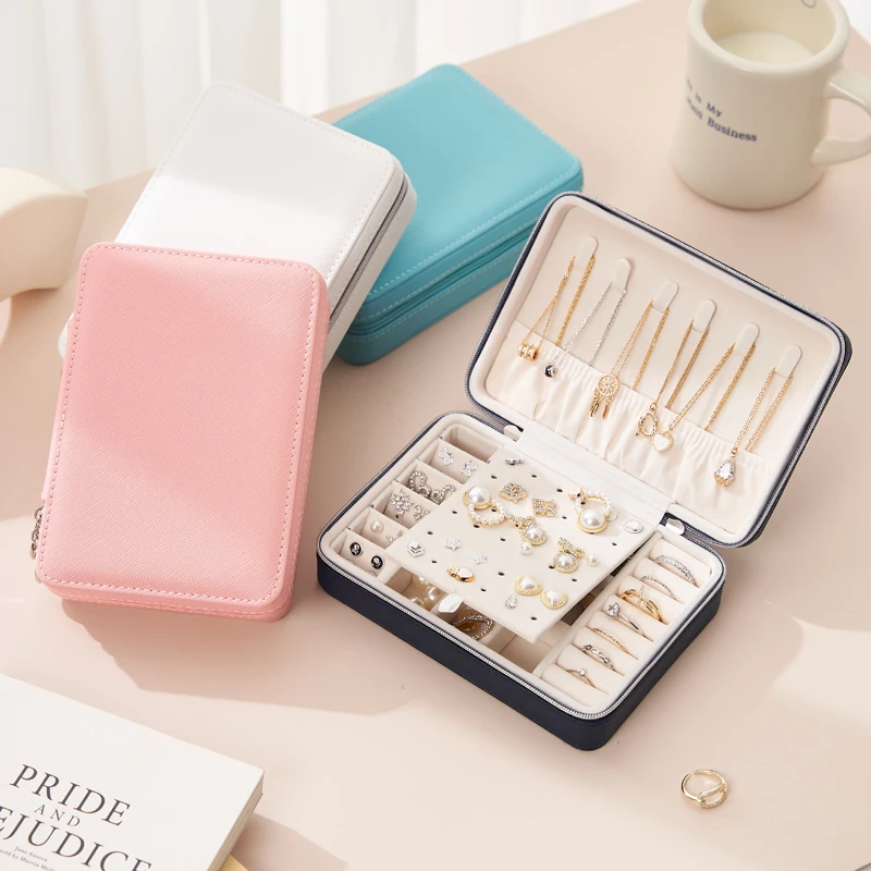 

Jewelry Organizer Box PU Leather Jewellery Earring Necklace Ring Packaging Girl Gift Display Case for Home Travel Storage