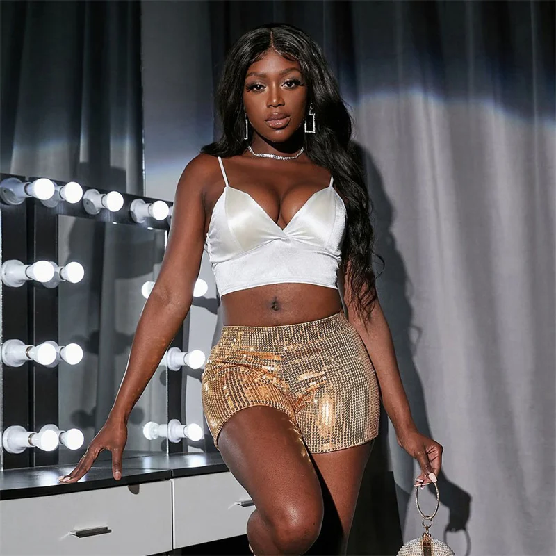 

shorts women clothing pantalones cortos mini short mujer Fashion high waist Sequin Elastic Stretch Performance Lead Dance Party