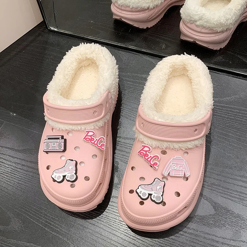 Женские садовые мюли из ЭВА теплые тапки симпатичная обувь с хлопковой