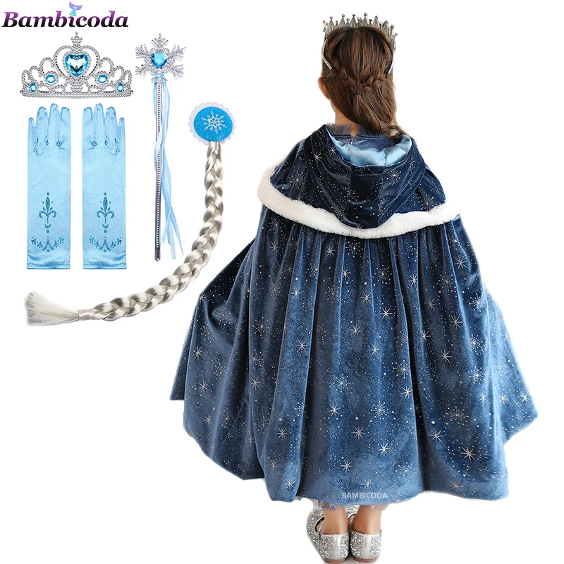 Girl Clothes Princess Cloak Hooded Coat Cape Cinderella Fancy Party Costume Clothes Winter Christmas New Year Children Party