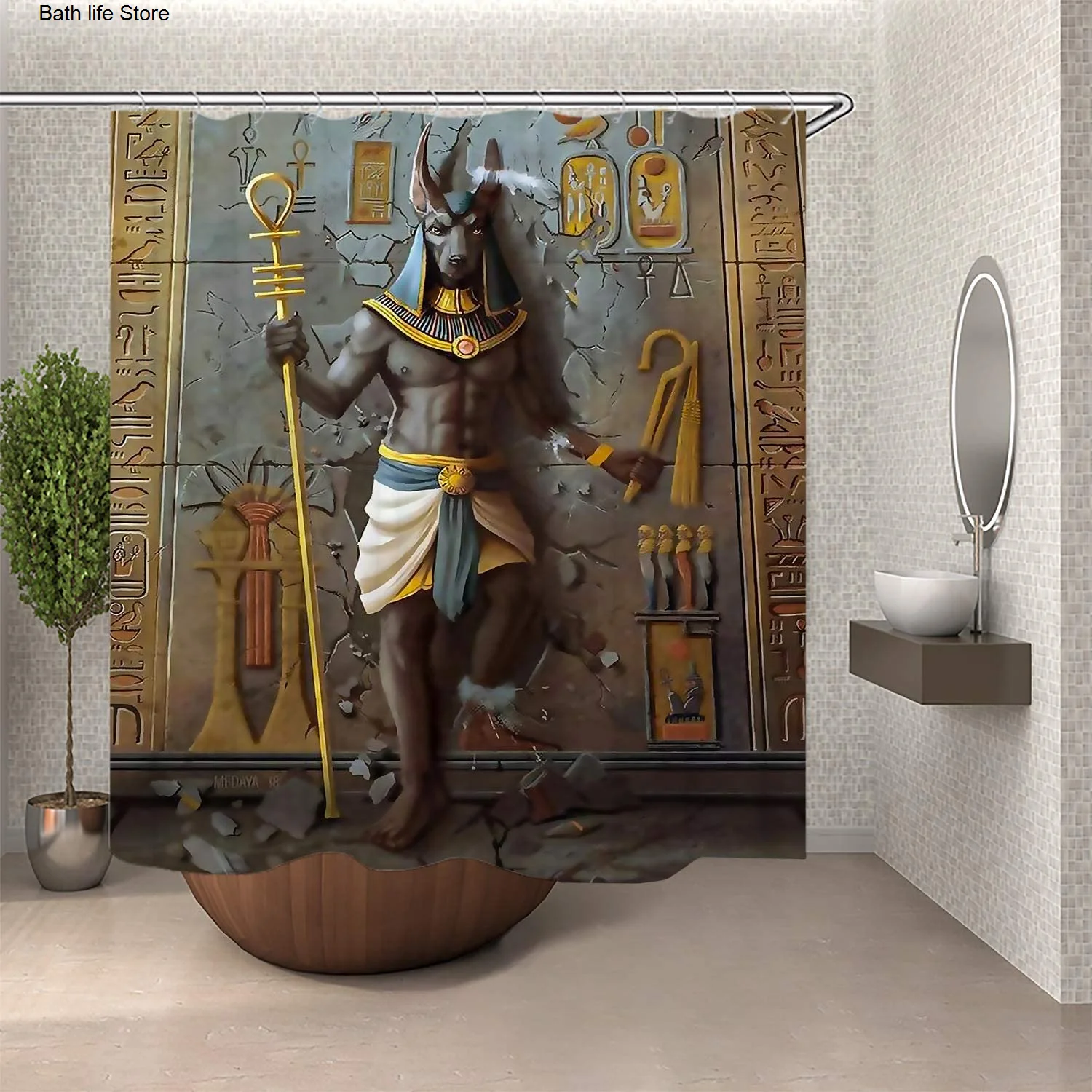 

Egypt Anubis Egyptian Culture King Shower Curtain Waterproof Polyester Fabric 180x180cm Decor Home Bath Curtain Set With Hooks