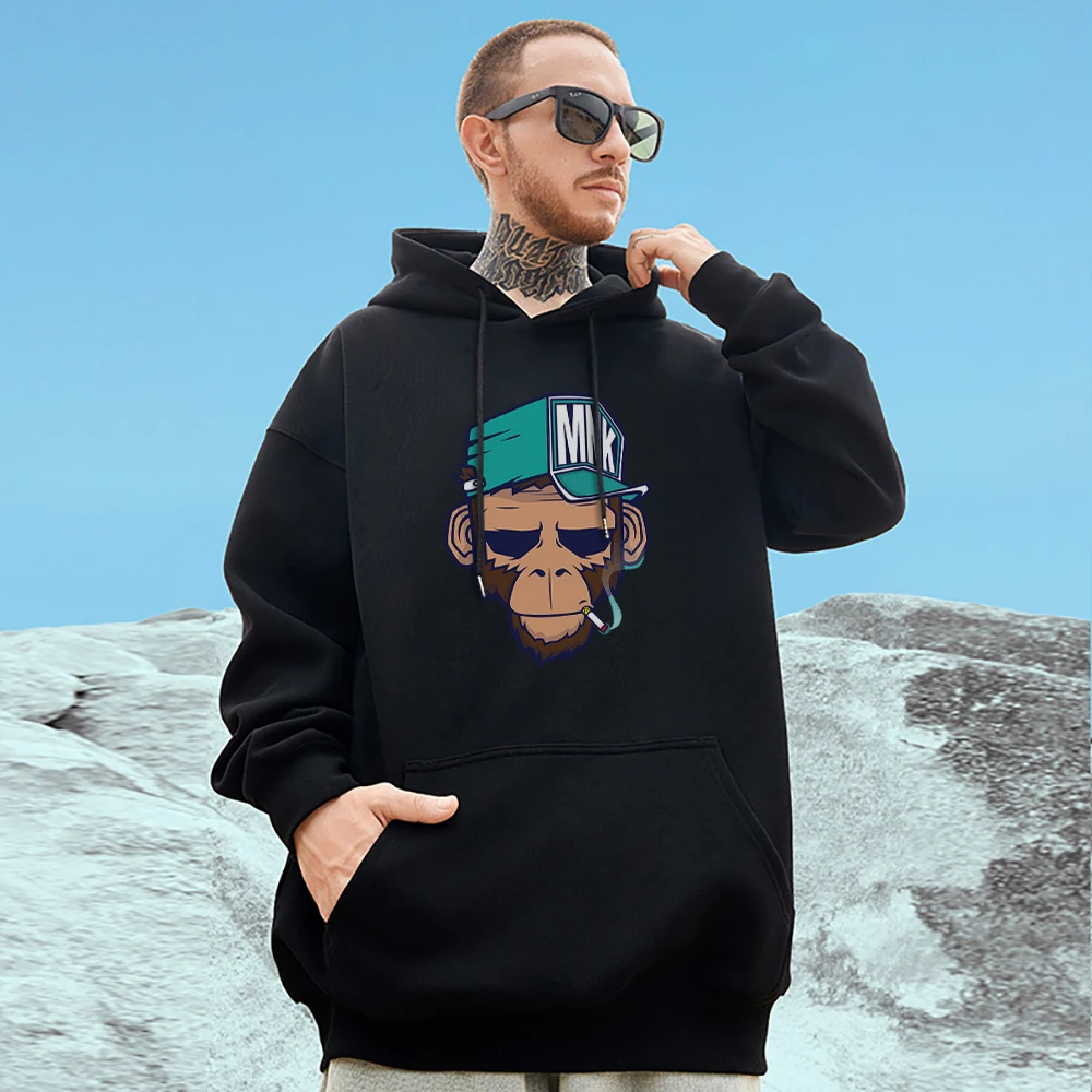 

Cool Mr Smoking Monky Cotton Mens Hooded Street Aesthetic Streetwear Casual Hooded Sweatshirt Fashion Warm Man Sweatshirt