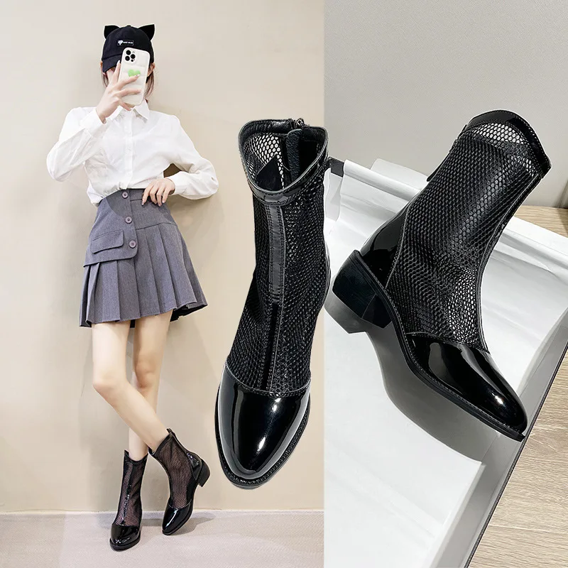 

Новинка 2023, сетчатые босоножки для девочек, женские летние босоножки на средней подошве, сексуальные открытые босоножки, студенческие босоножки с острым носком, Размеры 33-38