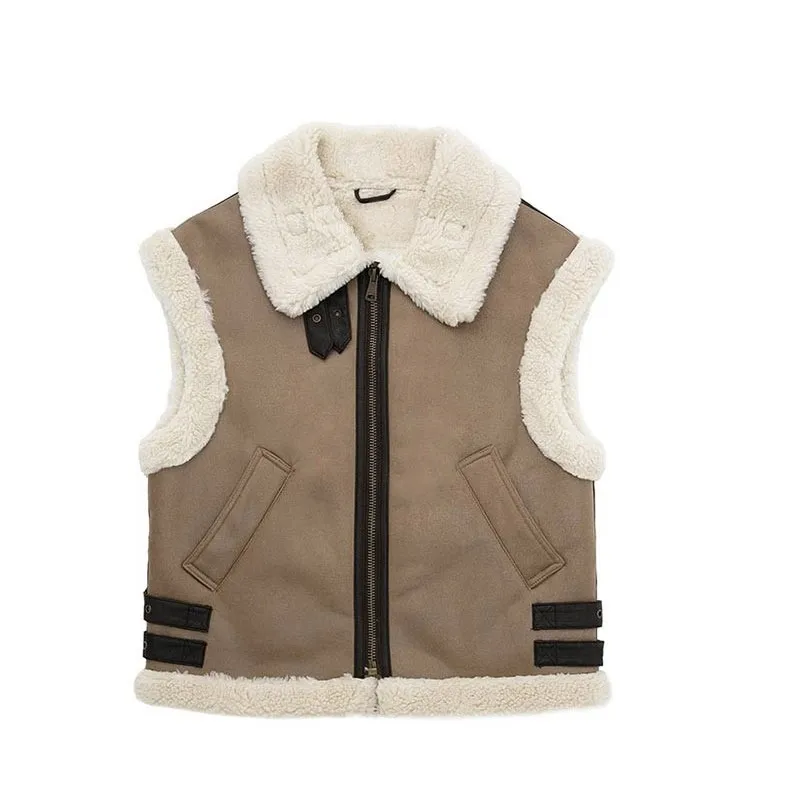 Women Fashion Patchwork Sleeveless Vest Waistcoat Loose Thicken Lapel Jacket Coat 2022 Winter Chic Tops Commuter Outwear Street