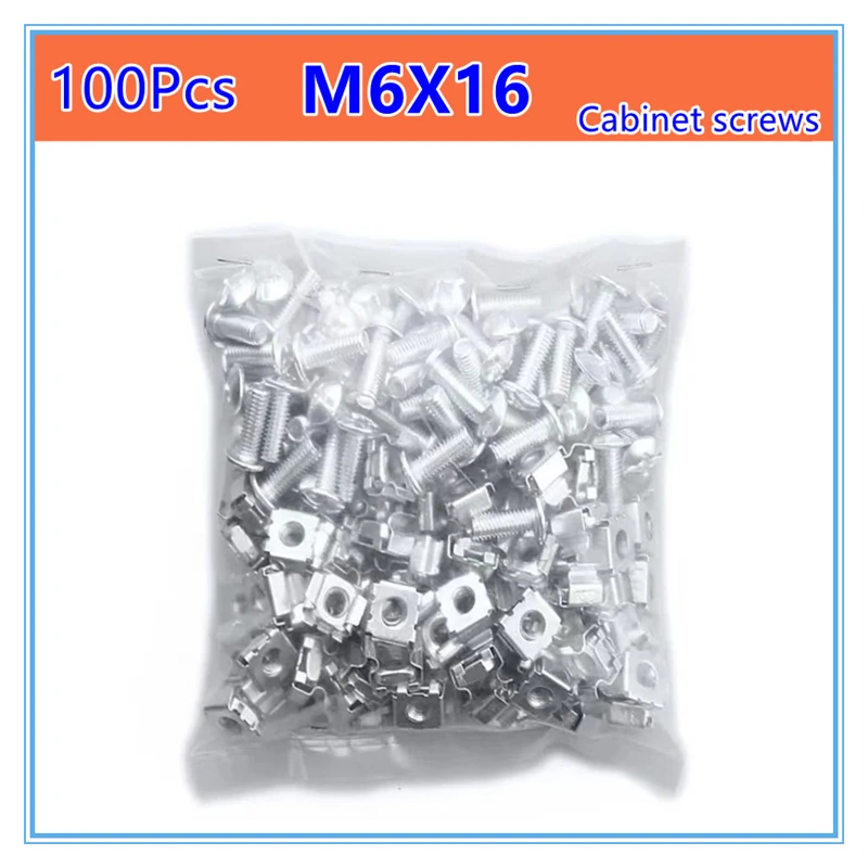 

100 шт., углеродистая сталь, сетевой шкаф для хранения, винт для крепления в стойку, клетка, гайка, болт, шайба M5 M6x16 для серверного фрезерного станка