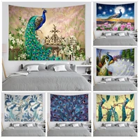 peacock canary colorful tapestry wall hanging art science fiction room home decor wall art decor