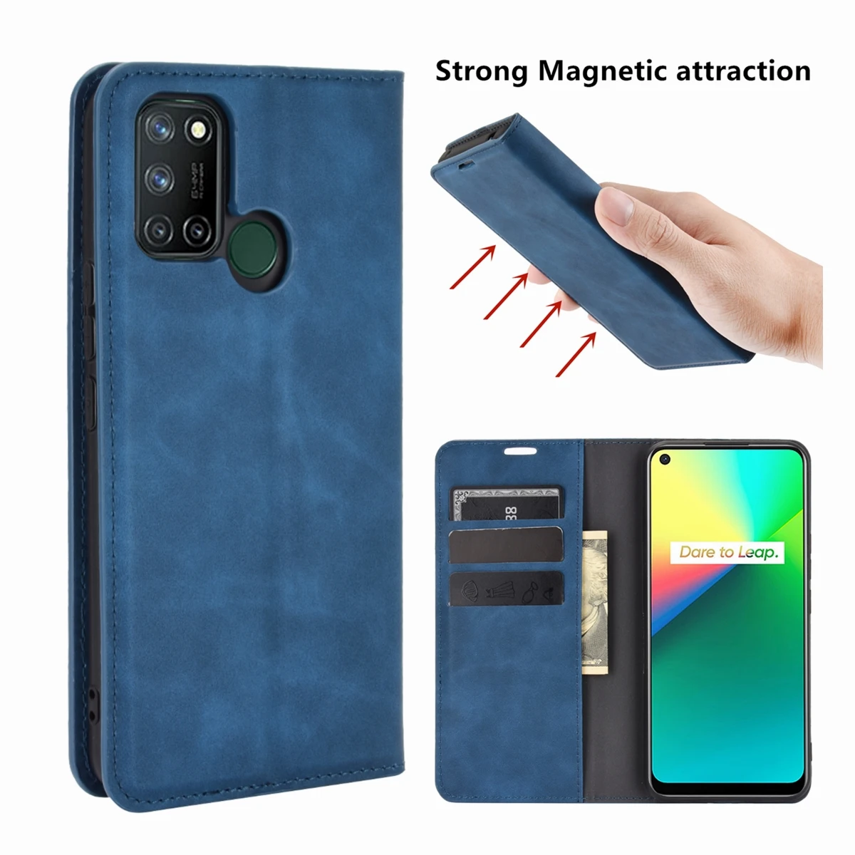 

Магнитный кожаный чехол для OPPO Realme 7i, ретро-кошелек, деловой защитный чехол для OPPO Realme C17