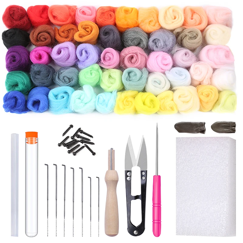 

MIUSIE 36/50 Colors Set Needle Felting Kit Wool Roving with Felt Tools Needle Felting Starter Kit for DIY Craft，5g Per Color