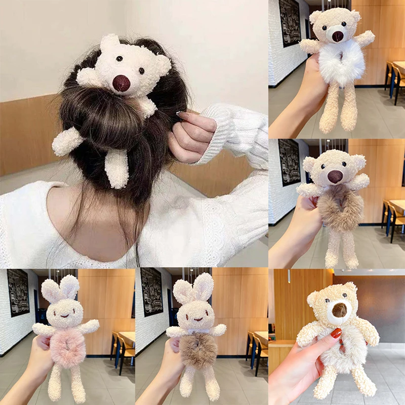 

Plush Bear Rabbit Elastic Hair Band for Women Girls Lovely Sweet Cartoon Bears Colorful Fur Scrunchies Headband Hair Accessories