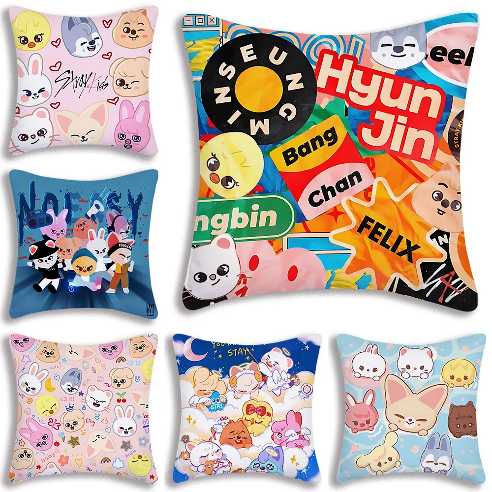 Pillow Covers Cartoon S-Skzoo-o k-Kpops S-Stray K-Kids Sofa Decorative Home Double-sided Printing Short Plush Cute Cushion Cover