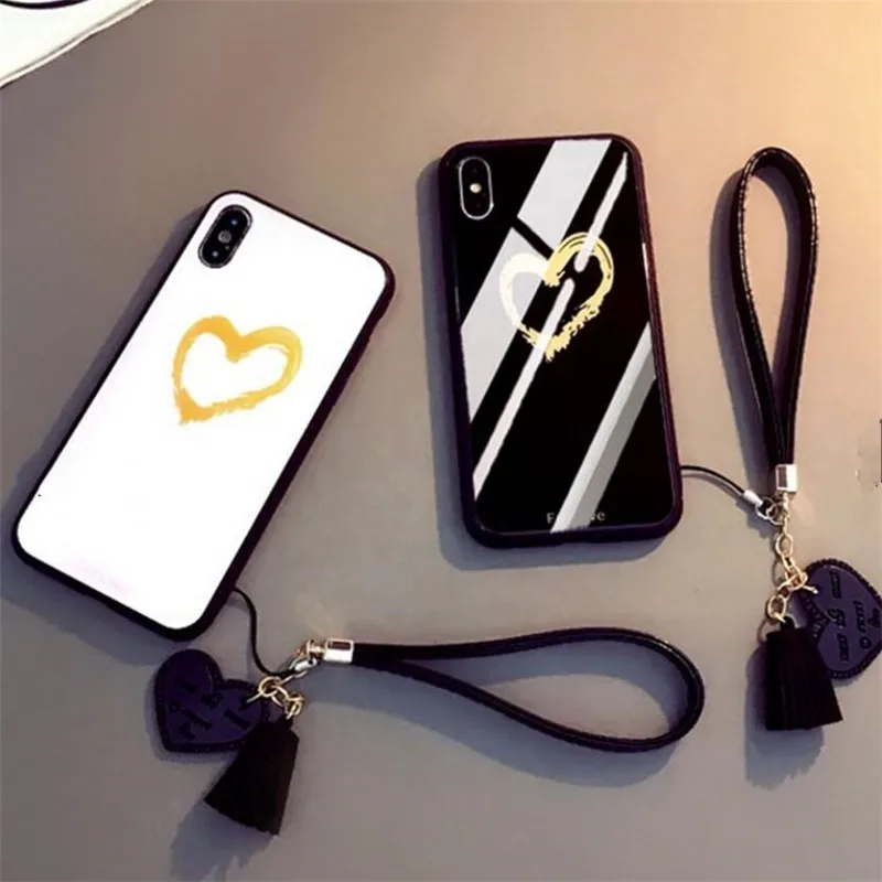 

Glass Phone Case For Oppo R9S F3 R11 R11S R15 R17 F11 R19 A9 A9X F7 F17 F19 A3 A5 A3S AX5 A7 A5S Heart Shaped Lanyard Hard Cover