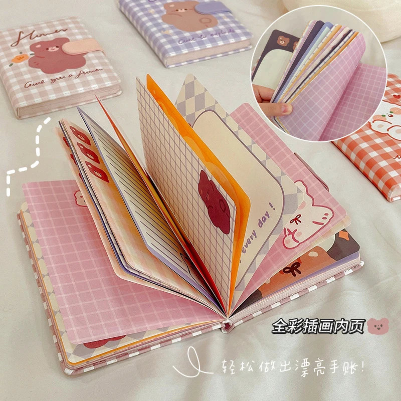 Monthly and Weekly  Planner Cute Bear Notepad Daily Planning Schedule Book Journals Cute Grid Notebook Planner Stationery