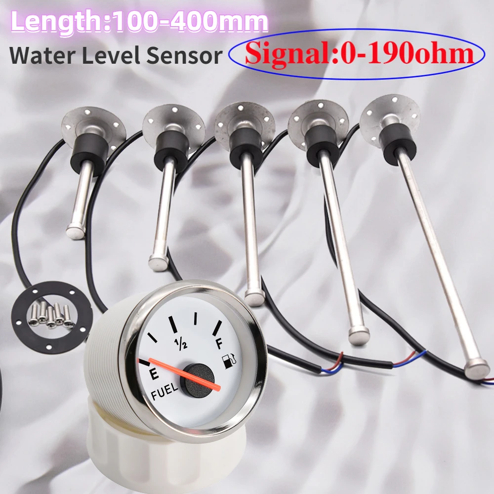 

100-400mm Stainless Steel Marine Fuel Level Gauge Sensor for Boat Car Fuel Level Gauge Meter 0-190 ohm with Red Backlight 9-32V