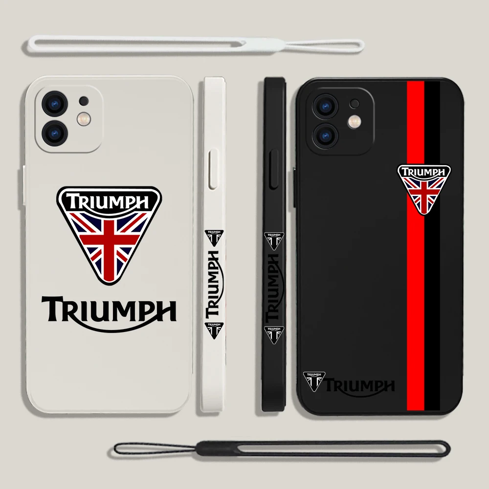 

Motorcycle Racing Brand Triumphs Phone Case For iPhone 14 13 12 11 Pro Max Mini X XR XS MAX Plus Silicone Cases with Hand Strap