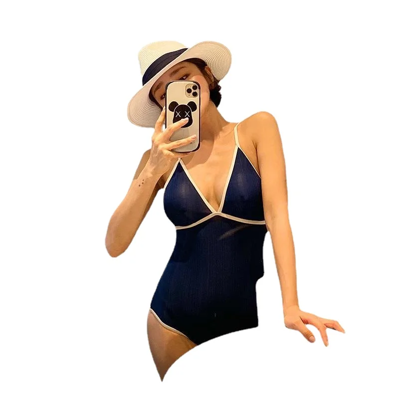 

Solid Swimsuit Korean Swimsuit Women Conservative Cover Belly Show Thin One-piece Bikini Hot Spring Swimwear Bikini
