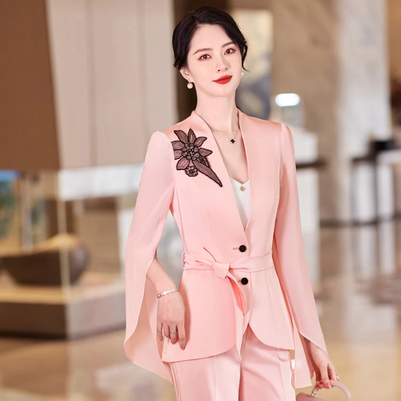 Korean spring  suit large size office women business white-collar formal professional dress work clothes Light blue suit pants