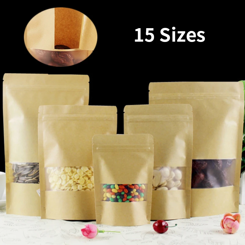 

Пакеты из крафт-бумаги разных размеров, пустые пакеты на молнии с застежкой-молнией для сушеных продуктов, фруктов, чая, подаропосылка пакет...