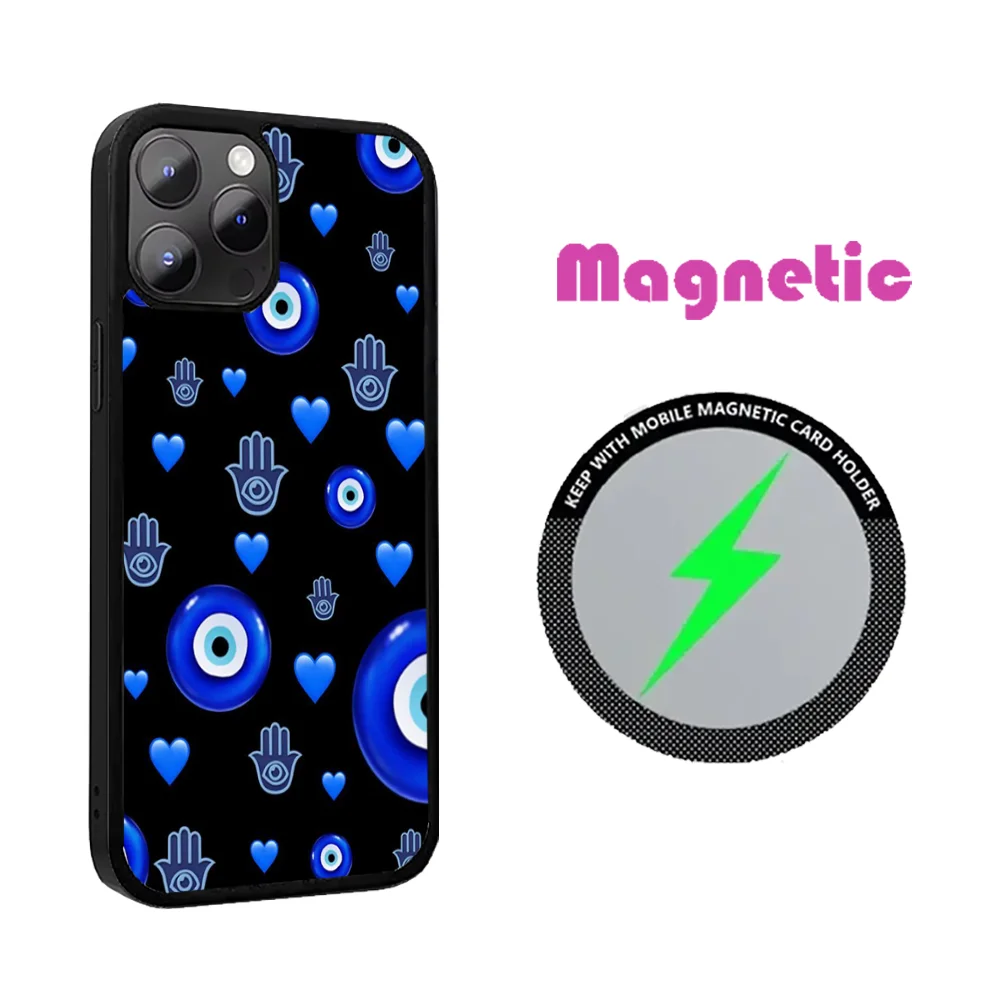 Blue Eye Nazar Boncugu Evil Phone Case For iPhone 16 15 14 13 12 11 PRO MAX PLUS Mini Magnetic wireless mirror phone case