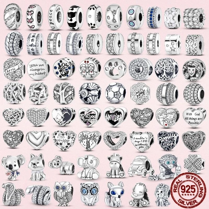 

925 Sterling Silver Heart Circular Animal Beads Fit Original Charm Bracelet DIY Fashion Silver 925 Jewelry Making