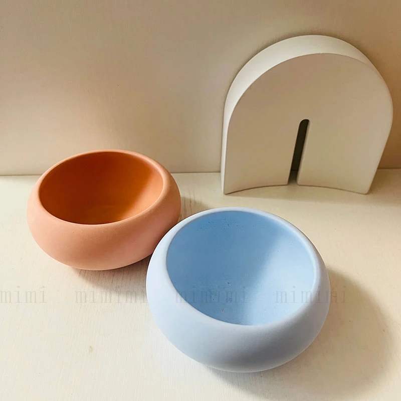 

Round Bowl Concrete Silicone Mold Scented Candle Container Jesmonite Vessel Moss Flower Pot Mold