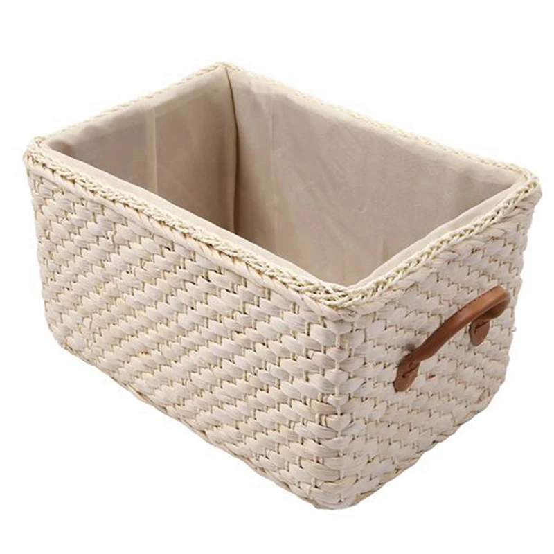 

2X Manual Woven Storage Basket Handmade Laundry Wicker Baskets Sundries Organizer Clothes Toys Container White