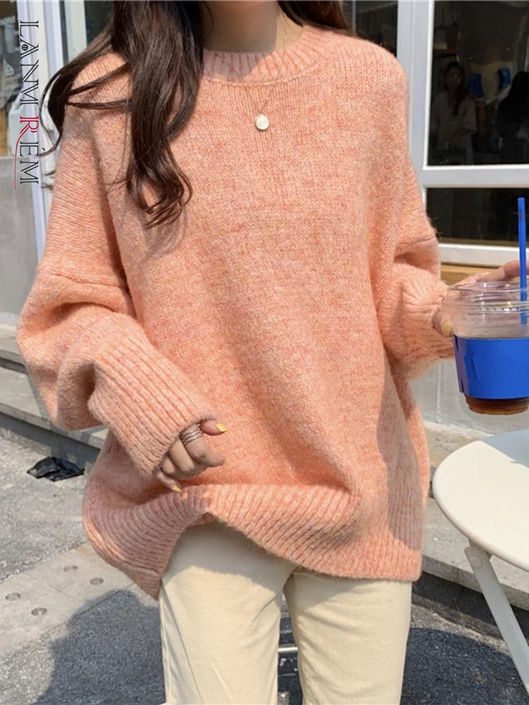 

Женский утепленный свитер, мягкий однотонный вязаный пуловер свободного покроя в Корейском стиле, зима 2023