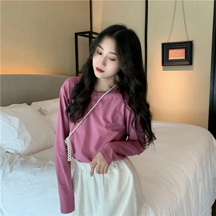 

WW2859 New fashion all-match long bottoming shirt women loose all-match inner top T-shirt